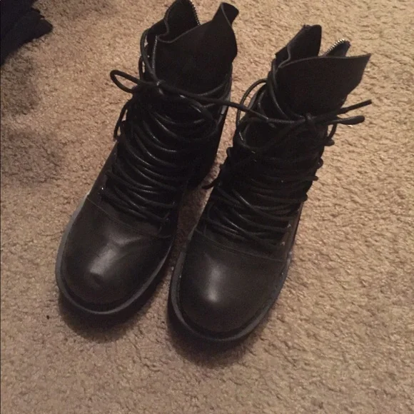 UNIF Black Platform Combat Boots - Picture 2 of 4